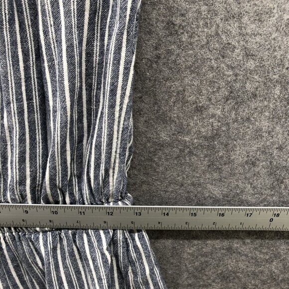 Old Navy Linen Blend Romper Womens XS Short Sleeve Blue White Striped Drawstring - Picture 7 of 9